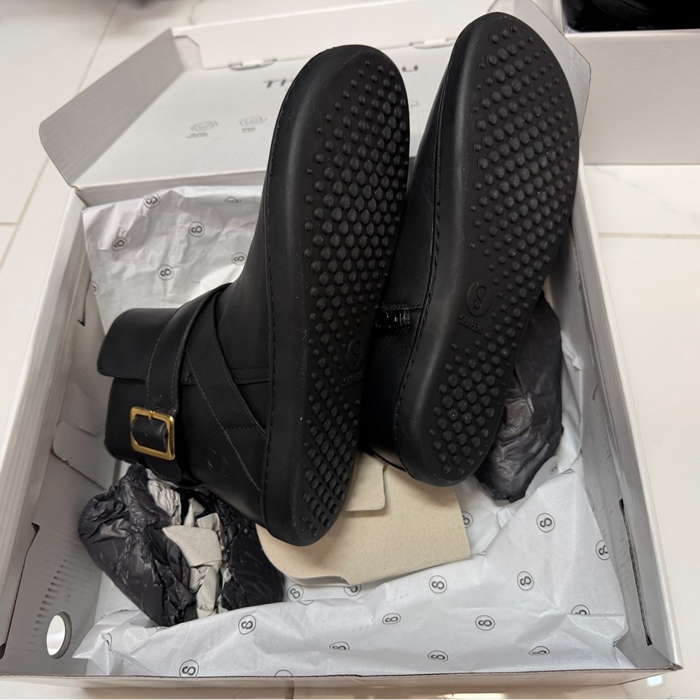 Shapen Barefoot Black Ankle Boots with Gold Buckle - wide and extra wide fit - Picture 4 of 10